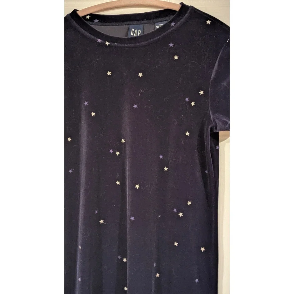 Gap Kids Velvet Star Maxi Dress XXL Navy Purple Short Sleeve Celestial Holiday